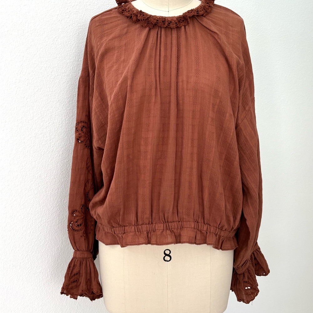 Anthropologie Pilcro Bubble Blouse NWT Rust Cotton Long-Sleeve Victorian XL - Picture 2 of 12